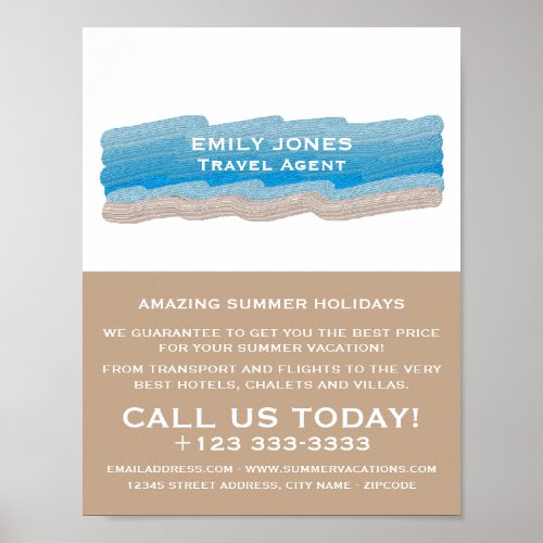 Painted Beach Strokes Travel Agent Advertising Poster