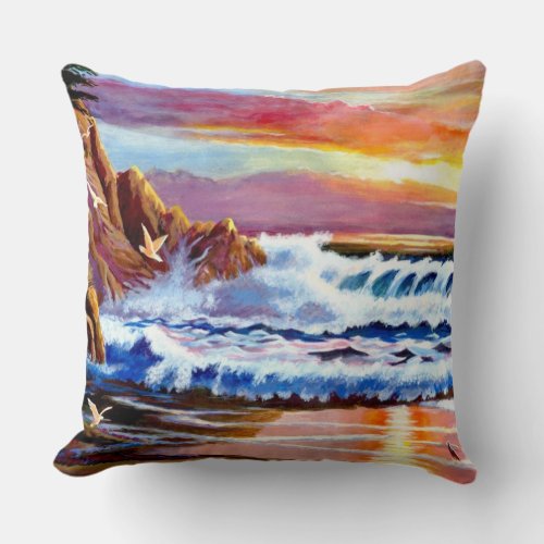 Painted Beach Sunrise Throw Pillow