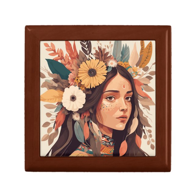 Painted Beautiful Native American Woman  Gift Box (Front)