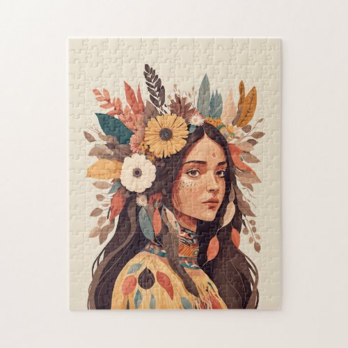 Painted Beautiful Native American Woman Jigsaw Puzzle