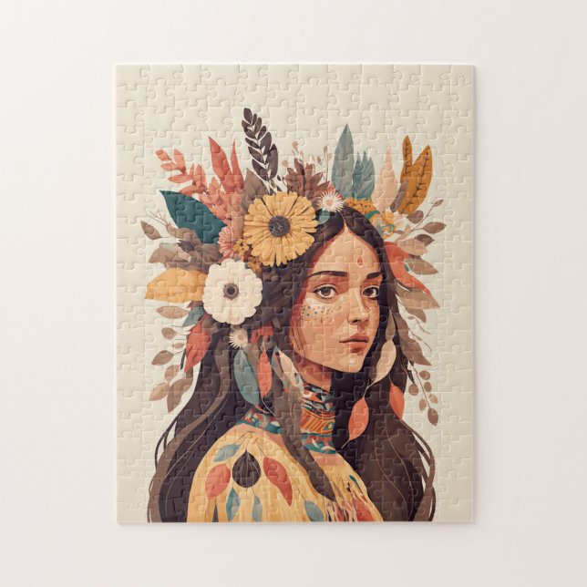 Painted Beautiful Native American Woman Jigsaw Puzzle (Vertical)