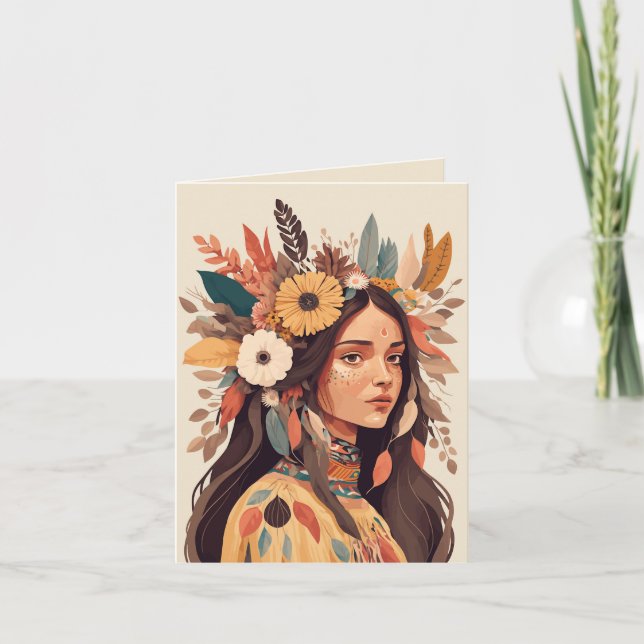 Painted Beautiful Native American Woman Note Card (Front)