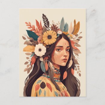 Painted Beautiful Native American Woman Postcard by HolidayBug at Zazzle