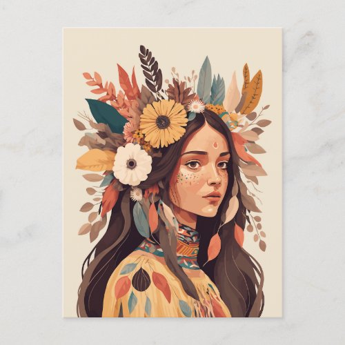 Painted Beautiful Native American Woman Postcard