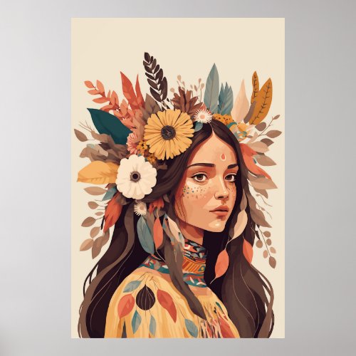 Painted Beautiful Native American Woman Poster