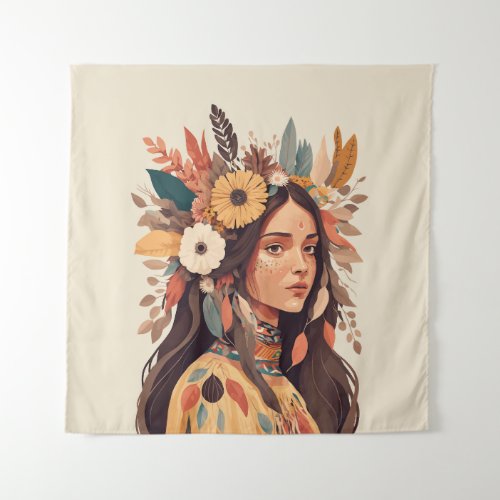 Painted Beautiful Native American Woman Tapestry