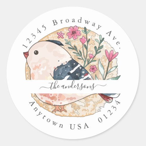 Painted Bird  Floral Return Address Envelope Seal