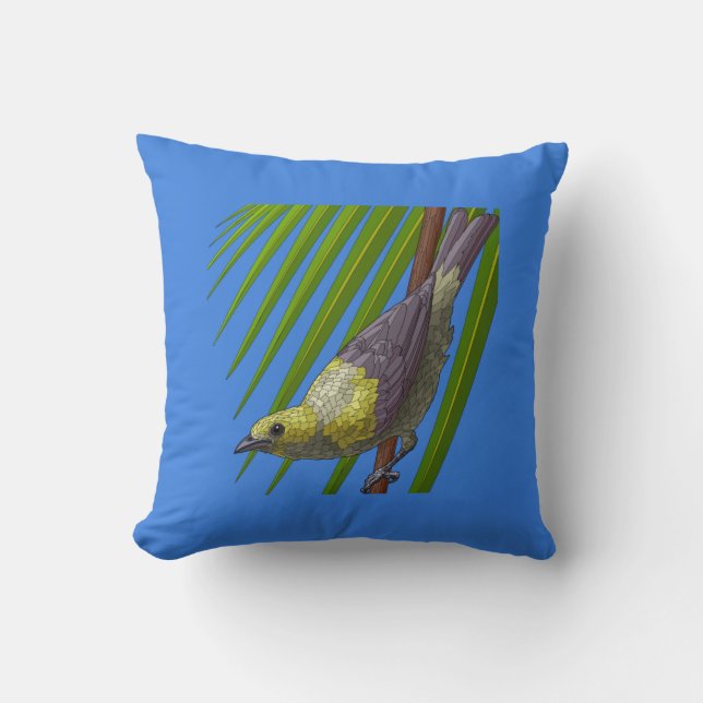 Painted Bird on Green and Blue Throw Pillow (Front)