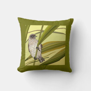 Painted Birds on Gold & Green Throw Pillow