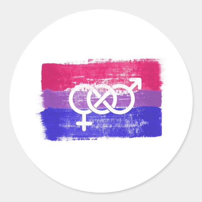 PAINTED BISEXUAL SYMBOL PRIDE FLAG CLASSIC ROUND STICKER (Front)