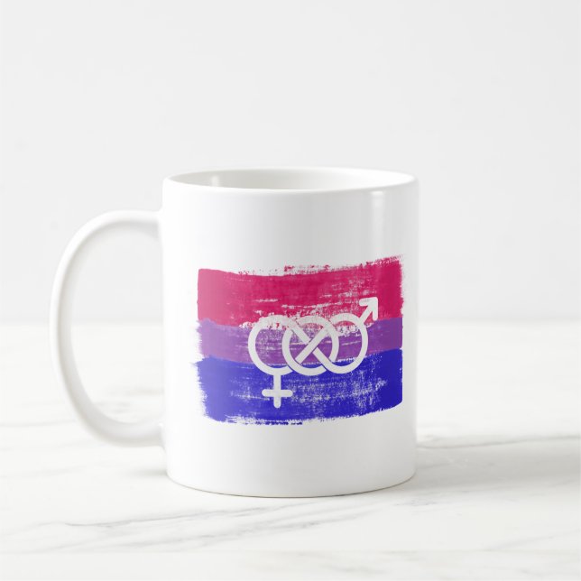 PAINTED BISEXUAL SYMBOL PRIDE FLAG COFFEE MUG (Left)