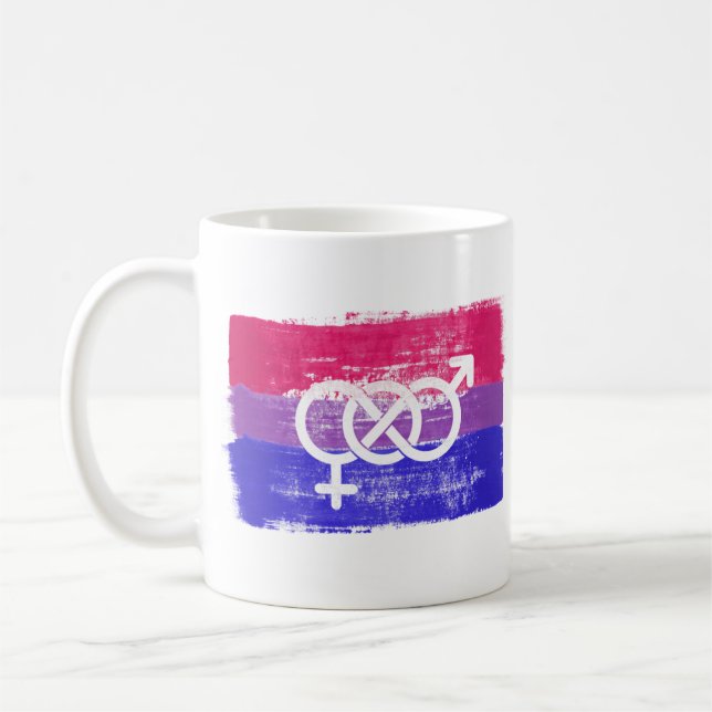 PAINTED BISEXUAL SYMBOL PRIDE FLAG COFFEE MUG (Left)