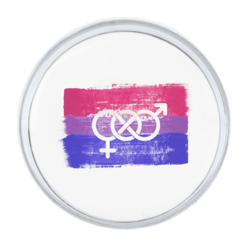 PAINTED BISEXUAL SYMBOL PRIDE FLAG SILVER FINISH LAPEL PIN