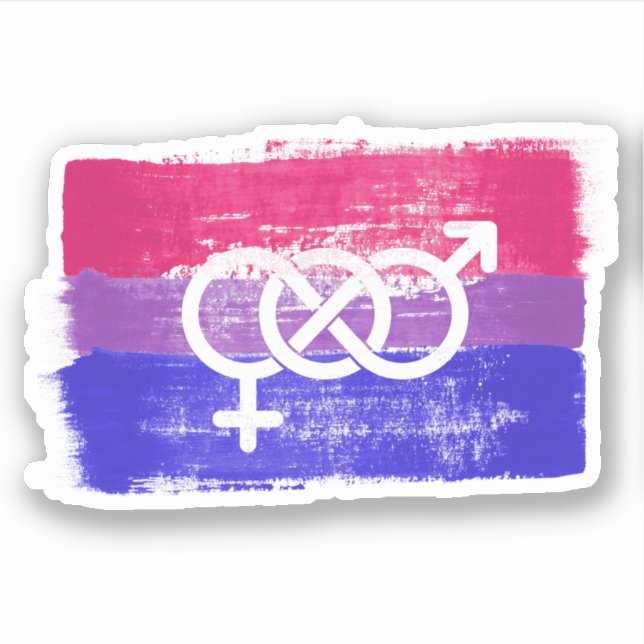 PAINTED BISEXUAL SYMBOL PRIDE FLAG STICKER (Front)