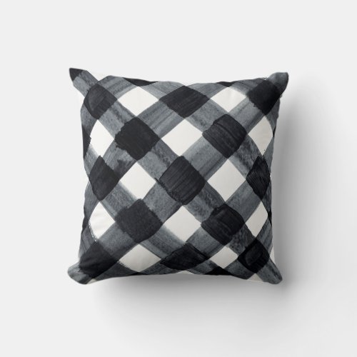 Painted Black and White Buffalo Check Plaid Throw Pillow