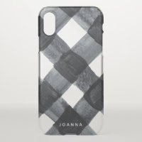 Painted Black and White Buffalo Plaid and Name