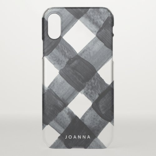 Painted Black and White Buffalo Plaid and Name iPhone X Case