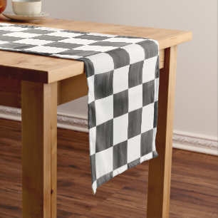 Painted Black and White Check Checkerboard Pattern Medium Table Runner