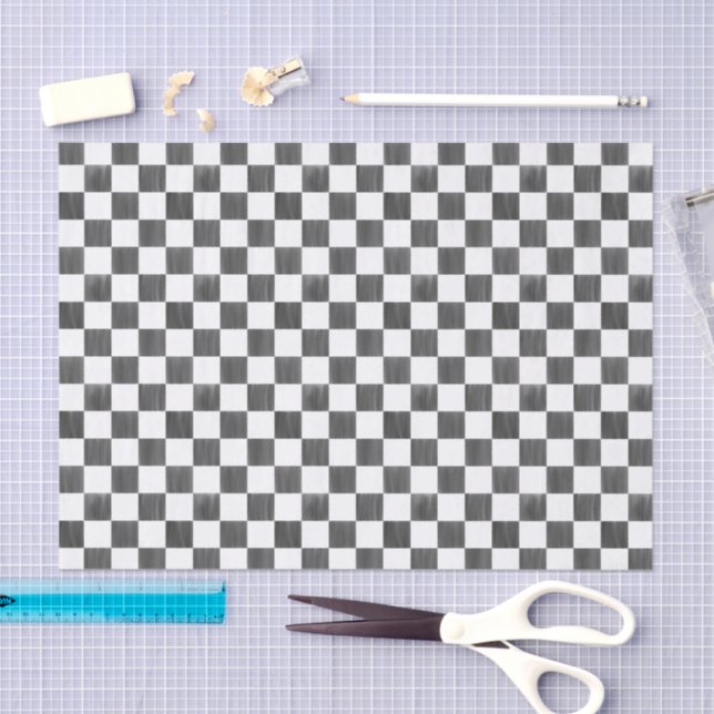 Painted Black and White Check Checkerboard Pattern Tissue Paper (Craft)