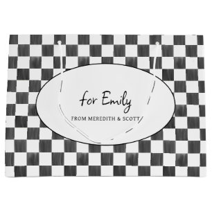 Painted Black Checkerboard Pattern Personalized Large Gift Bag
