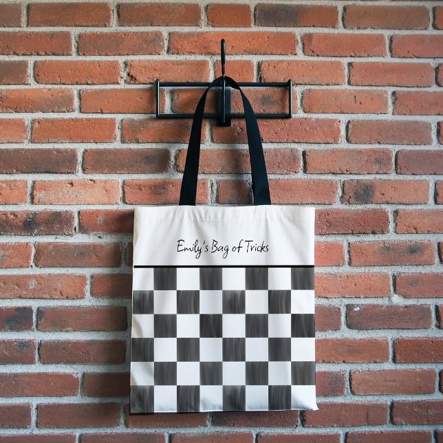 Painted Black Checkerboard Pattern Personalized Tote Bag (Creator Uploaded)