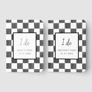 Painted Black Checkerboard Pattern Wedding Foil Vow Books