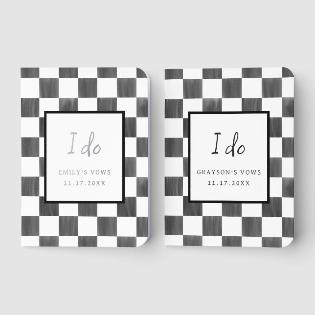 Painted Black Checkerboard Pattern Wedding Foil Vow Books (Front)