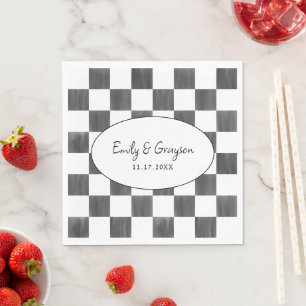 Painted Black Checkerboard Pattern Wedding Napkins