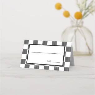 Painted Black Checkerboard Pattern Wedding Place Card
