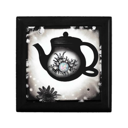 Painted Black Tea Pot  Opal Gift Box