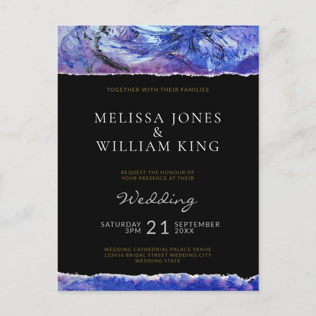 Painted Black Wedding Invitation Postcard (Front)