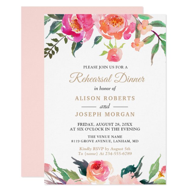 PAINTED BLOOMS Botanical Floral Rehearsal Dinner Invitation
