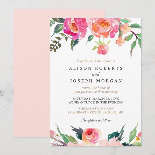 PAINTED BLOOMS Botanical Floral Wedding Invitation (Front/Back)