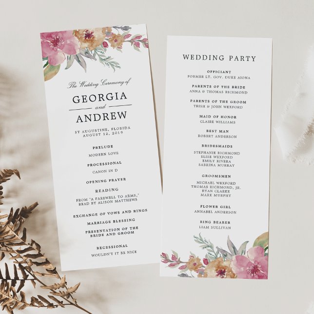 Painted Blooms Wedding Ceremony Program (Creator Uploaded)