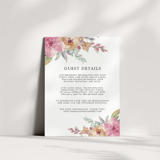 Painted Blooms Wedding Guest Details Card (Creator Uploaded)