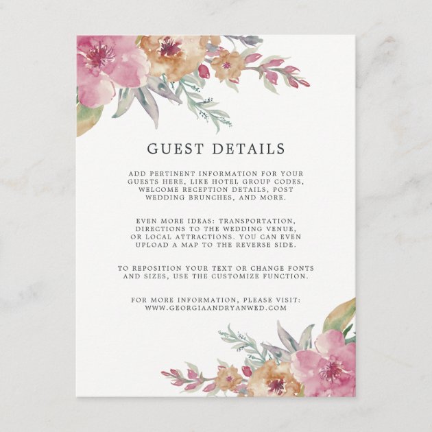 Painted Blooms Wedding Guest Details Card
