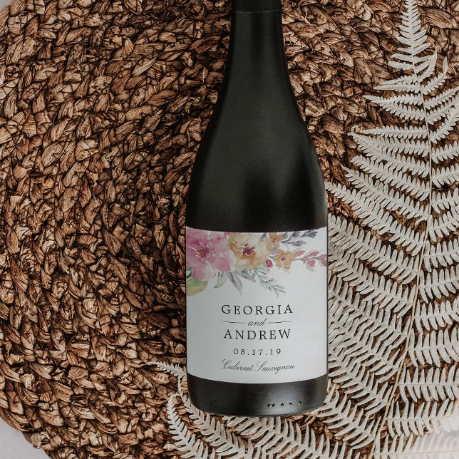 Painted Blooms Wedding Wine Label (Creator Uploaded)