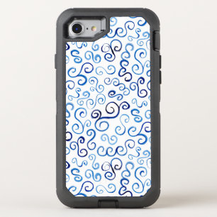 Painted Blue Abstract Curvy Pattern OtterBox Defender iPhone SE/8/7 Case