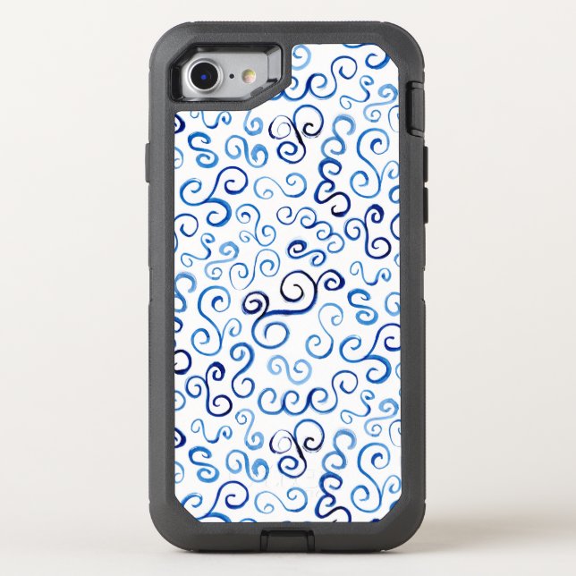 Painted Blue Abstract Curvy Pattern Otterbox iPhone Case (Back)