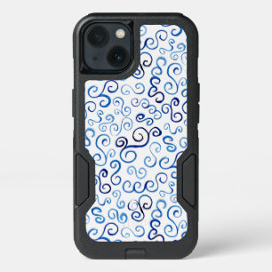 Painted Blue Abstract Curvy Pattern iPhone 13 Case