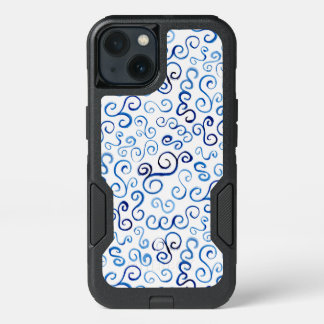 Painted Blue Abstract Curvy Pattern iPhone 13 Case