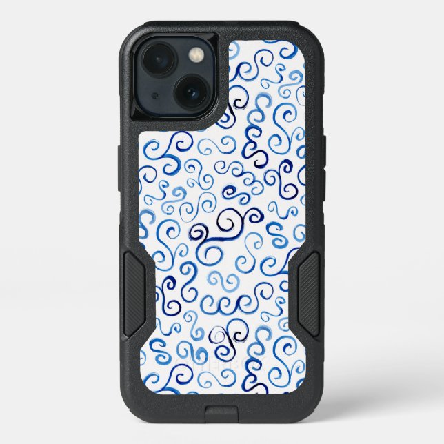 Painted Blue Abstract Curvy Pattern Otterbox iPhone Case (Back)