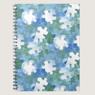 Painted Blue and Green Puzzle Piece  Pocket Folder Notebook