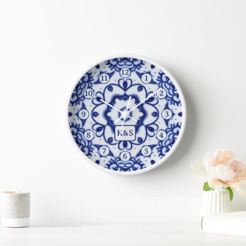 Painted Blue and White Ceramic _ Country Kitchen Clock