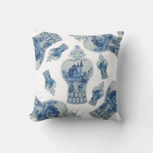 Painted Blue and White Ginger Jars Throw Pillow