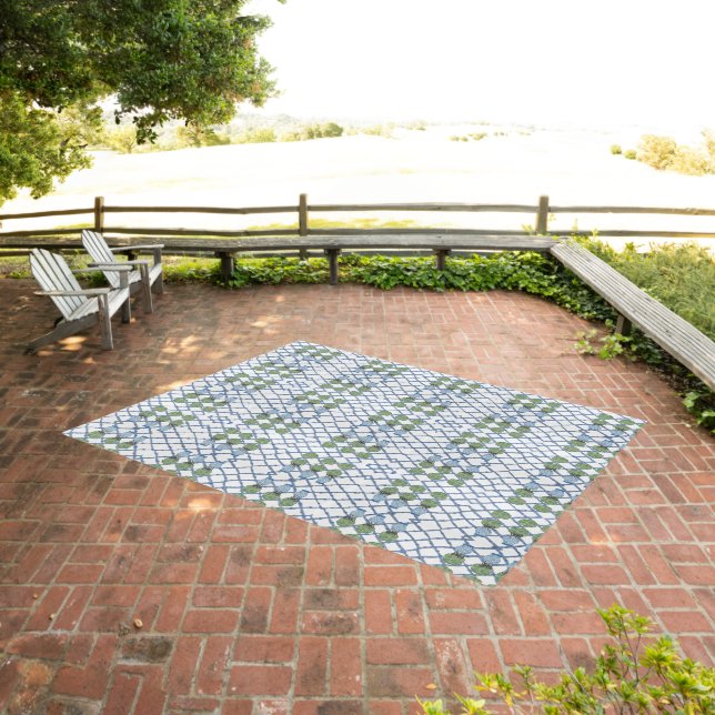 Painted Blue Chinoiserie Trellis Carpet  Outdoor Rug (Insitu (Outdoor 3))