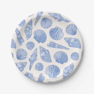 Painted Blue Coastal Seashells Paper Plates