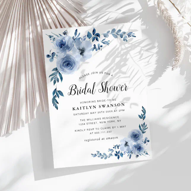 painted blue floral Bridal shower Invitation | Zazzle