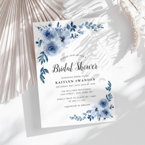 painted blue floral Bridal shower Invitation