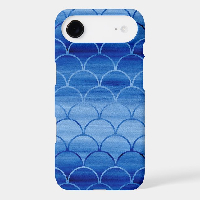 Painted Blue Geometric Scale Pattern Case-Mate iPhone Case (Back)